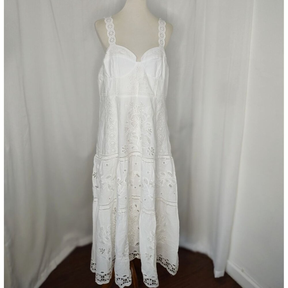 FARM Rio Midi Dress XL White Richelieu Broderie Anglaise Sundress Bustier Corset - Picture 6 of 16
